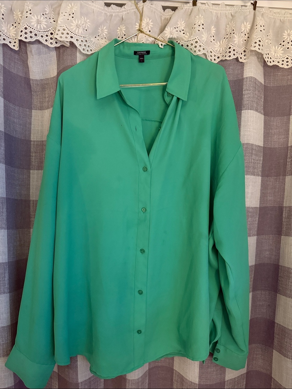 Express Women's Green Button-Down Blouse